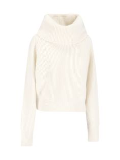 Sa Su Phi crewneck sweater in white wool and cashmere with high neck, knit design, ribbed trim, and straight hem. Composition: 70% Wool, 30% Cashmere White Cashmere Tops With Ribbed Cuffs, White Ribbed Cashmere Sweater, White Ribbed Cashmere Tops, Classic White Turtleneck With Ribbed Cuffs, Classic White Ribbed Turtleneck, White Turtleneck Sweater With Ribbed Collar, Elegant White Sweater With Ribbed Neckline, White Turtleneck Sweater With Ribbed Cuffs, Classic White Funnel Neck Sweater