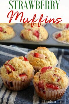 strawberry muffins with text overlay