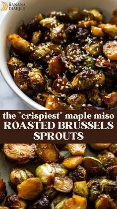 roasted brussel sprouts with sesame seeds in a white bowl