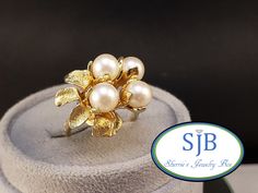 Previously Loved 🥰 Not New ⚪⚪ Vintage Pearl Ring ⚪⚪ Built in all Glowing 14k Yellow Gold ✨️ featuring a fantastic Flower 🌼 Statement Ring Design. Prong set with Four (4) Shimmering Genuine Pearl Gemstones ⚪️⚪️⚪️⚪️ measuring in at approximately 6.5mm each. This AMAZING Vintage Pearl Flower Ring is a Beautiful Statement on its own and a Showstopper with your Stackable  collection a FABULOUS Vintage Treasure 🎁 for any Jewelry occasion.🥰 ️Pearls are an official June Birthstone. ️Weight 10.3 gram 14k Stamped Flower Ring For Anniversary, Exquisite High Luster Rings For Wedding, Formal Yellow Gold Flower Cluster Ring, Classic 14k Stamped Flower Ring For Anniversary, Elegant Floral Ring Stamped 14k, Yellow Gold Flower Ring With 17 Jewels For Anniversary, Formal 14k Gold Flower Cluster Ring, Elegant Flower Cluster Ring For Anniversary, 14k Stamped Pearl Wedding Ring