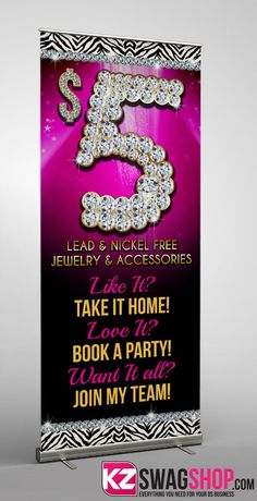 an advertisement for the 5 year anniversary party in pink and black with diamonds on it