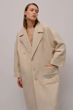 Oversize Coat | NOT JUST A LABEL Oversized Beige Outerwear With Side Pockets, Spring Long Wool Coat With Button Cuffs, Oversized Wool Coat For Spring, Relaxed Fit Wool Outerwear, Oversized Wool Outerwear In Beige, Beige Oversized Wool Coat With Lapel Collar, Oversized Long Wool Coat With Pockets, Oversized Wool Coat With Pockets For Winter, Oversized Winter Wool Coat With Pockets