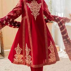 It’s A Brand New Women Dress By Brand Garment. It’s Xxl Size Red Dress With Dupatta For Spring, Elegant Red Dress For Eid, Red Long Sleeve Dress For Eid, Red Knee-length Festive Dress, Festive Red Knee-length Dress, Red Party Dress For Eid, Red Dress With Dupatta For Party, Red Party Dress With Dupatta, Fitted Red Dress With Dupatta