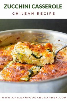 zucchini casserole in a skillet with the title text overlay