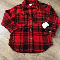 Falls Creek Shirt Jacjet Size Large 10/12 100% Polyester New Red Winter Tops With Pockets, Red Flannel Shirt For Winter, Button Closure Tops For School In Fall, Plaid Tops For School In Fall, Red Winter Top For School, Fall Button-up Tops For School, Button-up Fall Tops For School, Fall School Button-up Tops, Collared Tops For School In Fall