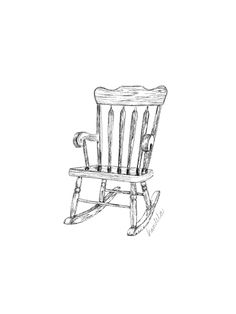 a black and white drawing of a rocking chair