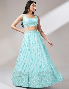 Designer Party Wear Heavy Lehenga Choli Collection Turquoise Blue Poly Georgette Lehenga Choli Blue Embroidery Work RT8082-180232 – Arabic attire Blue Dupatta, Georgette Dupatta, Day Work, Turquoise Blue