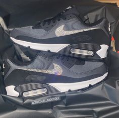 Custom Made to Order Crystal Nike Air Max 90 in Iron Grey/ Dark Smoke Grey/ Black/ White These are absolutely stunning!! One of my favourite designs :-) UK 5.5 - US 7.5 (6 US Mens) UK 6 - US 8 (6.5 US Mens) UK 6 - US 8.5 (7 US Mens) UK 6.5 - US 9 (7.5 US Mens) UK 7 - US 9.5 (8 US  Mens) UK 7.5 - US 10 (8.5 US Mens) UK 8 - US 10.5 (9 US Mens) UK 8.5 - US 11 (9.5 US Mens) UK 9 - US 11.5 (10 US Mens) We hand crystallise branded authentic products by applying each crystal separately by hand using a Nike Sir Max, Nike Air Max 90 Women, Bling Nike Shoes, Swarovski Nike, Nike Air Max 90s, Air Max 90 Women, Air Max 90s, Custom Bling, Custom Nike Shoes