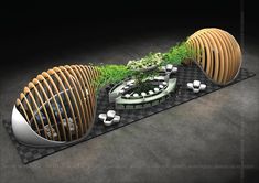 an artistic rendering of a circular building with plants growing out of it