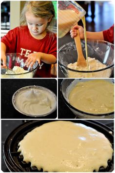 four pictures showing how to make cake batter