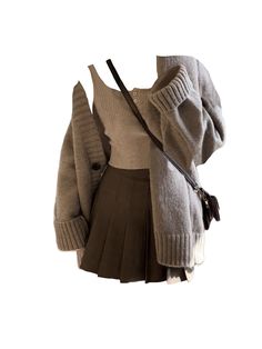 Cute Winter Skirts, Cute Outfit Ideas For Going Out, Skirt Outfits Cardigan, Cute Fall Back To School Outfits, Brown Clothes Women, Cozy Fall Clothes, Summer Brown Outfits, Dark Academia Aesthetic Clothing, Cute Rock Outfits