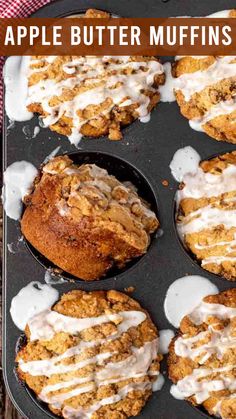 apple butter muffins with icing in a pan