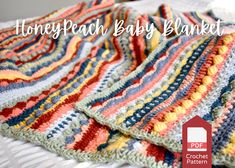 a crocheted blanket with the words honey peach baby blanket