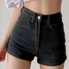 Brand New With Tags. Stretchable Summer Black Shorts With Pockets, Black Summer Bottoms With Pockets, Black High Waist Summer Bottoms, High Waist Black Bottoms For Summer, Black Short Bottoms For Spring, Black Short Summer Bottoms, Summer Black Short Bottoms, Black High-waisted Jean Shorts For Summer, Black High Waist Jean Shorts For Spring