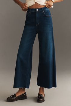 Denim, decoded: This fall, we’re digging denim in every corner of our closet – especially the Citizens of Humanity Lyra Jeans, offering a vintage-inspired look, high-rise, and cropped wide-leg. | Lyra High-Rise Wide-Leg Crop Jeans by Citizens of Humanity in Blue, Women's, Size: 26, Polyester/Cotton/Elastane at Anthropologie Denim Blue Cropped Jeans With Frayed Hem For Fall, Fall Cropped Denim Blue Jeans With Frayed Hem, Chic Dark Wash Jeans, Chic Cropped Denim Jeans With Frayed Hem, Fall Cropped Leg Flare Jeans In Denim Blue, Chic Denim Cropped Jeans With Frayed Hem, Chic Cropped Jeans With Frayed Hem In Dark Wash, Chic Cropped Jeans With Frayed Hem For Fall, Chic Cropped Leg Denim Blue Flare Jeans