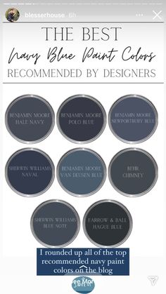 the best navy blue paint colors recommended by designers, i rounded up all of the top and recommended navy paint colors on the blog