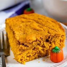 a slice of pumpkin snack cake on a plate