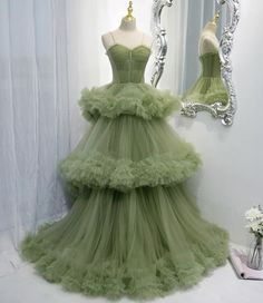 Green Tulle Long A Line Prom Dress Green Evening Dress on Storenvy Modest Prom Gowns, Tulle Long Dress, Green Formal Dresses, Green Evening Dress, Green Tulle, Fairytale Dress, فستان سهرة, A Line Prom Dresses, Green Prom Dress