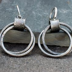 Nickel-free White Gold Circular Jewelry, Unique Oxidized Sterling Silver Earrings, Pierced Open Circle Jewelry Gift, Modern Round Earrings For Gifts, Modern Nickel Free Round Earrings, Oxidized Sterling Silver Drop Earrings, Nickel Free Silver Open Circle Jewelry, Nickel-free Silver Round Earrings, Nickel Free Sterling Silver Open Circle Jewelry