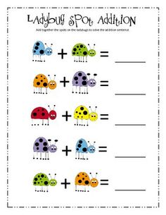 ladybug spot addition worksheet for kids to practice counting and subtracing