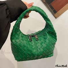 Olivia Mark - Stylish Fake Leather Shoulder Bag with Braided Design and Zipper Green Shoulder Bag With Zipper For Spring, Spring Green Shoulder Bag With Zipper, Accessories Bag, Braided Strap, Braided Leather, Zipper Bags, Green Bag, Leather Handbag, Pink Bag