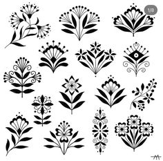 the different types of flowers are shown in black and white