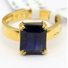 "Rectangular Sapphire Ring * 14k Gold Sapphire Ring * 14k Emerald Cut Ring * Deep Blue Ring * Gold Rectangle Ring Product  : Ring Gemstone : Blue Sapphire (Neelam) Stone Size :  3.70 ct- 10 ct. (4 to 11 Ratti) Metal : Panchdhatue Natural Certified Blue Sapphire/ Neelam Silver Astrology Ring For Men And Women . The product in display is a Gemstone and it is finished in an attractive Blue color. The Blue Sapphire Gemstones popularly known as Neelam is the stone of Saturn (Shani) and is widely known for its power of ensuring success in every sphere of life. In other words we can say that Neelam stones are used to help wearer propelling towards happiness and fulfillments. Treatment has been done and given to enhance its quality it is well effective as astrological purpose. This fashionable fla Rectangular Gold Sapphire Ring Gift, Blue Sapphire Rings For Men Gold, Sapphire Signet Ring Men, Luxury Blue Men's Ring With Polished Finish, Luxury Sapphire Signet Ring For Men, Ring Astrology, Astrology Ring, Flat Rings, Neelam Stone