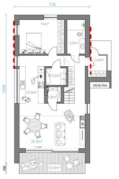 the floor plan for a two bedroom apartment with an attached kitchen and living room area