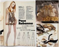 "Paco Rabanne Elle Collector Elle Vintage 90's 1996 Do-it-yourself Golden Disc Tassel Dress Tunic Top The very popular do-it-yourself golden dress that was sold in 1996 in the shops of \" ELLE \" magazine, presented in a clear plastic signed box with rings, instructions, pliers and a white metal label for a long week-end job... This DIY kit was sold by the fashion house in Marseille in 1996. Only 1000 copies were printed (which explains the price). It is possible to make a dress a top a bare bac Paco Rabanne 70s, Vintage Paco Rabanne, Pack Rabanne Dress, Paco Rabanne 1960, Robe Paco Rabanne Metal, Mini Slip, Golden Dress, Alexander Mcqueen Dresses, Chain Top