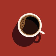 a cup of coffee on a red background