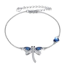 PRICES MAY VARY. 💖 Design: Dragonfly heart crystal anklet,925 sterling silver plus with shining blue crystal,a classic,fashion,elegant ankle bracelet for women girls. 💖 Material: 925 sterling silver dragonfly anklet,hypoallergenic, tarnish resistant,nickel-free,lead-free,cadmium-free,suitable for long-term wear,not contain any allergic element. 💖 Dragonfly ankle bracelet length:9+2 inch extender chain . Packaging: 1 x dragonfly crystal jewelry, 1 x polishing cloth and 1 x exquisite white gift Dragonfly Gifts, Dragonfly Bracelet, Crystal Anklet, Dragonfly Jewelry, Heart Crystal, Gold Bracelet For Women, Beaded Anklets, Elegant Bracelet, Women Gifts