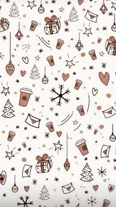 a white background with brown and black christmas ornaments, stars, and snowflakes