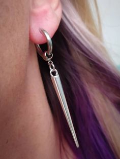 Long Silver Spike Huggie Hoop Earrings Large Spike Spike - Etsy Mexico Earrings Mens, Spike Hoop Earrings, Earrings Punk, Hoop Earrings Large, Mens Silver Jewelry, Gothic Earrings, Punk Emo, Spike Earrings, Large Hoop Earrings