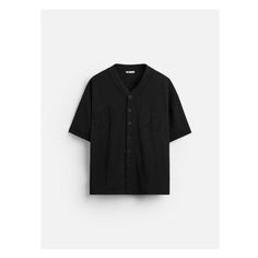 Relaxed fit cotton T-shirt. V-neck and short sleeves. Tonal patch appliqué at front. Front button closure. Zara T Shirt, Waistcoat Dress, Jeans Cargo, Trench Jacket, Cardigan Sweater Dress, Blazer Vest, Fabric Patch, Baseball T Shirt, Trouser Jeans