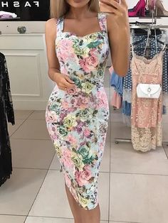 Women's Party Dress Bodycon Sheath Dress Midi Dress Pink Sleeveless Floral Print Summer Spring Spaghetti Strap Party Wedding Guest Vacation Summer Dress 2023 S M L XL 2XL 3XL 2023 - US $22.99 Design Moda, Neck Bodycon Dress, Dresses Ideas, Bodycon Dresses, Party Dresses For Women, Latest Fashion For Women, Smart Casual, Sundress, Floral Dress