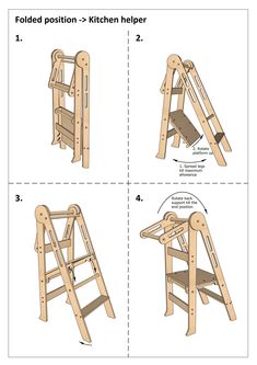 instructions to build a wooden step ladder for children with pictures on the bottom and bottom