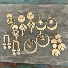 Bohemian Earrings Setbrass Charms Raw Brass Earring - Etsy Raw Brass Jewelry, Sawing Jewelry, Infinite Jewelry, Sculpting Projects, Wooden Work, Laser Cut Wood Earrings, Earring Display Stands, Laser Projects, Earring Hoops