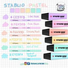 several different colored pencils are arranged on a sheet of paper with the words stablo paste