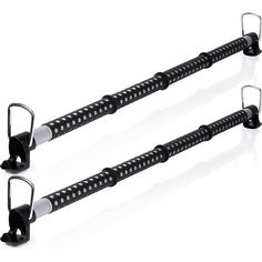 two black and white bicycle grips with handles on each side, one is holding the handlebars