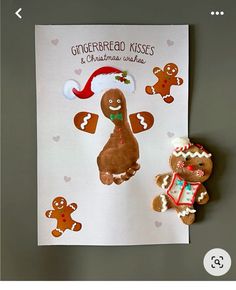 gingerbread kisses and christmas wishes are displayed on a white paper with brown teddy bears