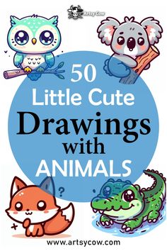 50 little cute drawings with animals for children to draw and paint on the wall or floor