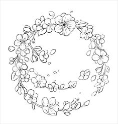 a drawing of a wreath with flowers on it