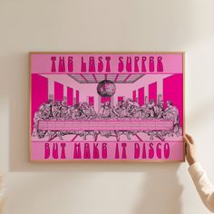 Infuse your space with a playful yet sophisticated vibe with our Retro Bar Cart Giclee Print! This eye-catching piece features "The Last Supper" reimagined with a humorous, Christian twist, perfect for enhancing your bar cart styling. Each print showcases the timeless beauty of Renaissance art with a modern pink aesthetic, creating a vivid and uplifting atmosphere. Ideal for both retro and contemporary interiors, this art piece adds a touch to any room. Crafted using the high-quality giclee prin Dopamine Wall Art, Pink Disco Aesthetic, Bar Cart Wall Art, Pink Aesthetic Wall Decor, Retro Bar Cart, Art Disco, Apartment Vibes, Aesthetic Wall Decor, Dopamine Decor