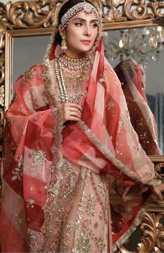 Peach Colour Suit, Peach Colour Combinations, Pakistani Bridal Dresses Online, Peach Lehenga, Peach Color Dress, Dresses Pakistani, Sobia Nazir, Red Color Combinations, Combination Dresses