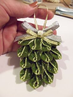 a christmas ornament is being held in someone's hand