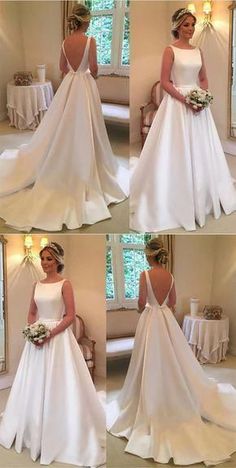 four pictures of a woman in a wedding dress