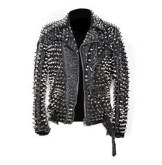 Men's Silver Studded Custom Patches Long Spike Brando Belted Rocker Fall Jacket Unique Leather Jacket, Jaket Motor, Punk Man, Biker Babe, Studded Leather Jacket, Zipper Fashion, Stud Fashion, Metal Spikes, Black Punks