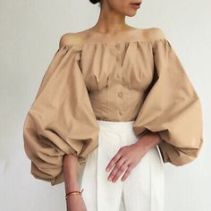 Top Seller for French Spring New Long Sleeve Bubble Lantern Sleeve Shoulderless Women Shirt Top, Fashion Women's Tops Khaki Blouse, Crop Top Styles, Dorothy Dandridge, Lantern Sleeve Top, Lantern Sleeved Blouses, Puff Sleeve Shirt, Off Shoulder Shirt, Backless Crop Top, Retro Mode