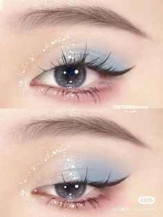 Sky Blue Makeup, Blue Glitter Eyeshadow, White Eye Makeup, Flower Knows, Rave Makeup, Makeup Accesories