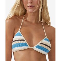 A Crochet Design Highlights This Women's Chic Bikini Top From Cotton On, The Perfect, Packable Pick For Your Next Beach Getaway. Approx. Model Height Is 5'6" And She Is Wearing A Size Small Removable Cups; No Underwire Tie Closure At Back; Adjustable Halter Shoulder Straps V-Neckline; Allover Crochet Design Lined Polyester, Cotton; Lining: Polyester, Elastane Machine Wash Imported Stripe Crochet, Crochet Size, Crochet Triangle, Beach Getaway, Crochet Design, Top Collection, Swimsuit Cover, Swim Top, Cotton On